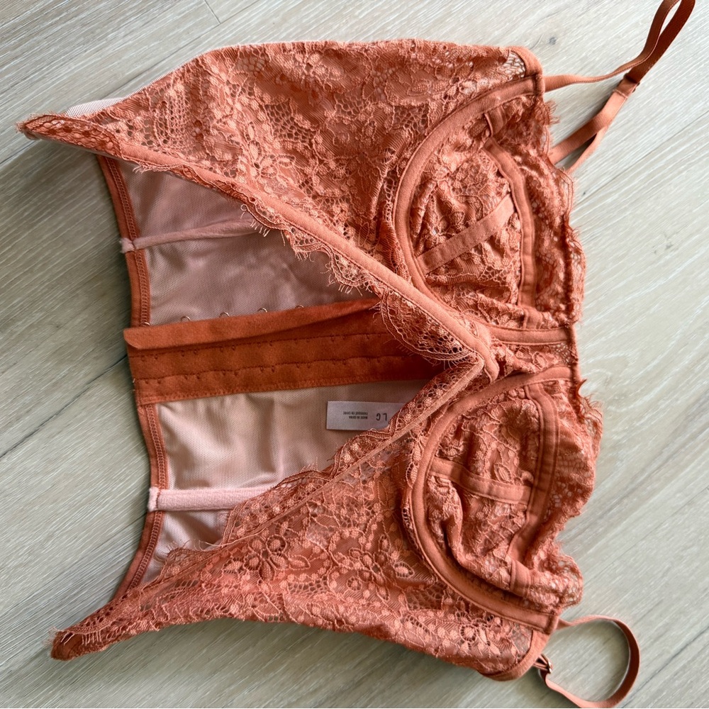 Urban Outfitters Lace Longline Bra Bralette in Terracotta